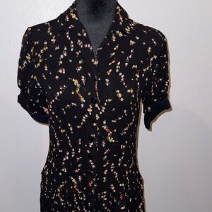Newport News Easy Style Black Floral Button up Short-Sleeve Sheer Dress (sz 10)